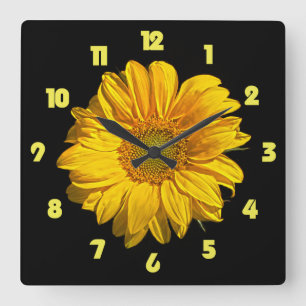 Horloge Carrée Tournesol Jaune Fat Numéros wccn Carré Mur Cloc