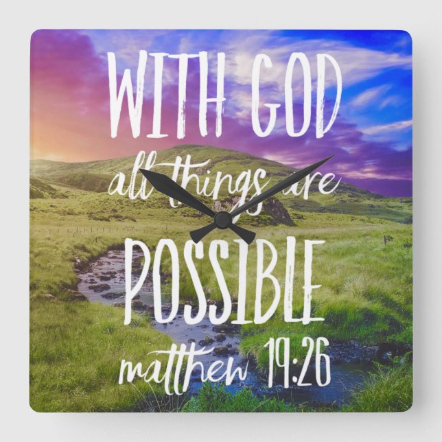Horloge Carrée Tous les Things Are Possible Bible Versets Scriptu (Recto)