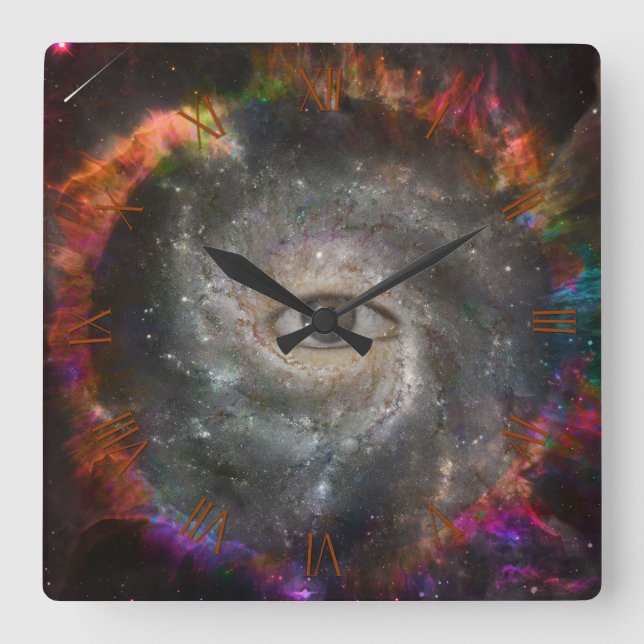 Horloge Carrée Tous voir l'oeil dans l'espace (Recto)