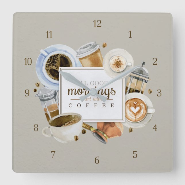Horloge Carrée Tout le début bonjour avec l'horloge murale de (Recto)