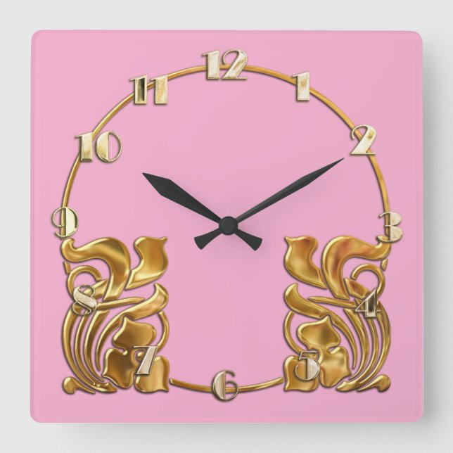 Horloge Carrée Toute couleur Art Déco Gold Design (Recto)