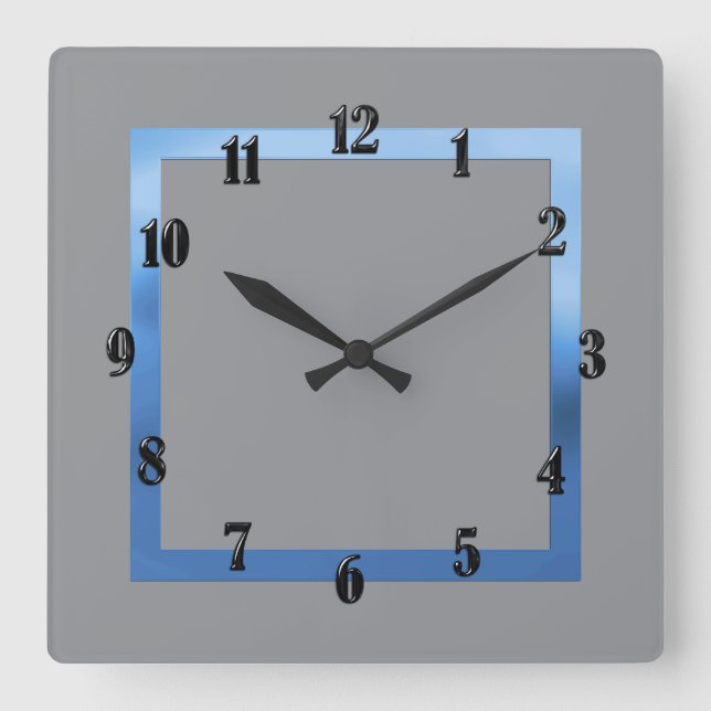 Horloge Carrée Toute couleur avec bordure bleue (Recto)