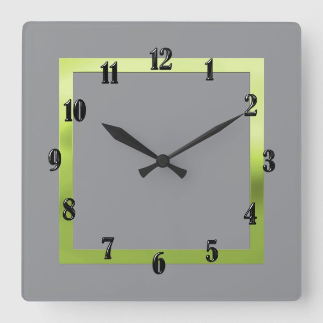Horloge Carrée Toute couleur avec bordure verte (Recto)