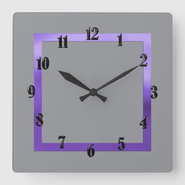 Horloge Carrée Toute couleur avec bordure violette (Recto)