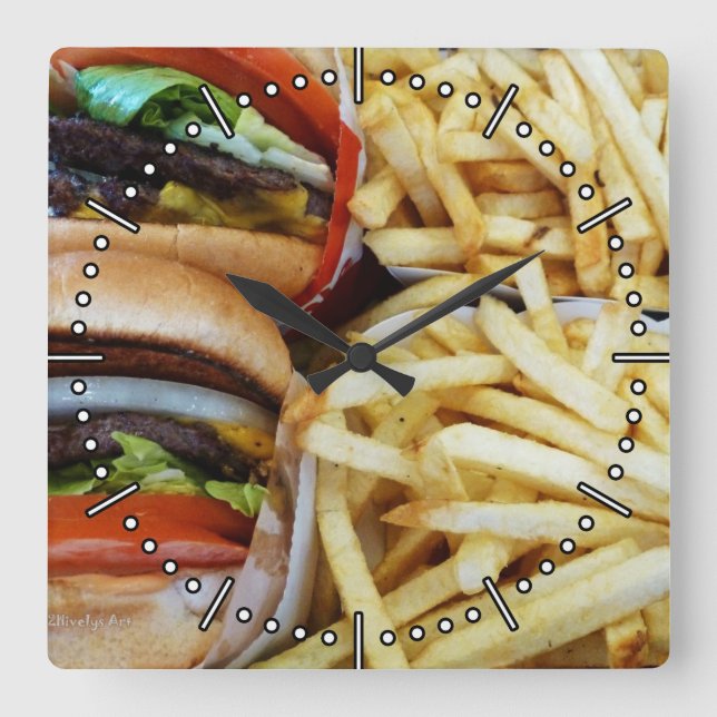 Horloge Carrée Toutes les hamburgers/frites américains Heure Carr (Recto)