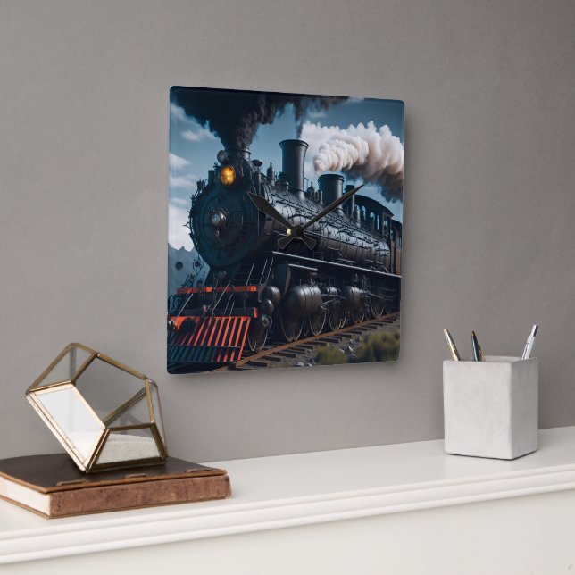 Horloge Carrée Train Locomotive à vapeur (Bureau)