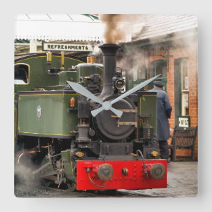 HORLOGE CARRÉE TRAINS À VAPEUR