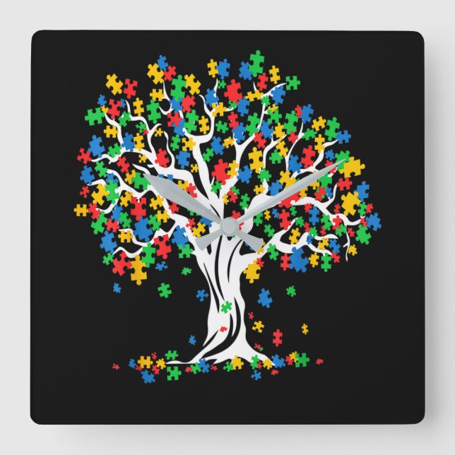 Horloge Carrée Tree of Life Autism Awareness Month (Recto)