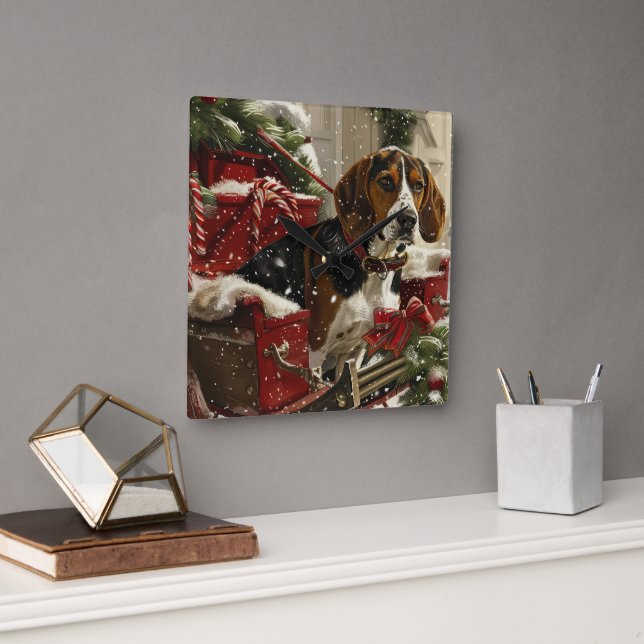 Horloge Carrée Treeing Walker Coonhound Dog Christmas Festive (Bureau)
