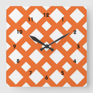 Horloge Carrée treillis orange en blanc