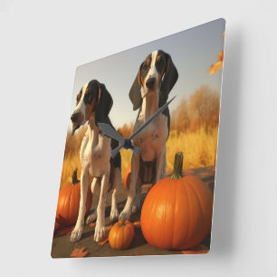 Horloge Carrée Trek Walker Coonhound Chiot Citrouille d'automne