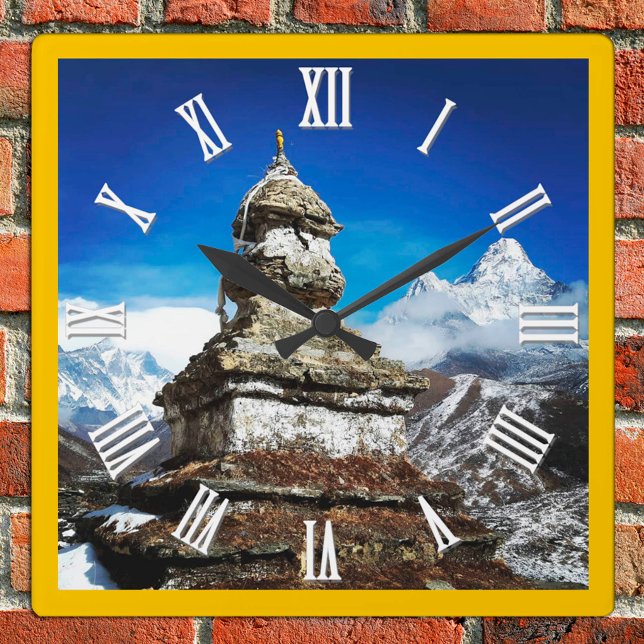Horloge Carrée trekking au Népal, Stupa et Ama Dablam, Himalaya (Créateur téléchargé)