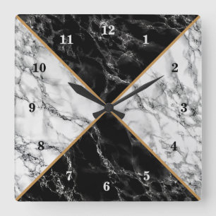 Horloge Carrée Trendy Black & White Check Marble Stones