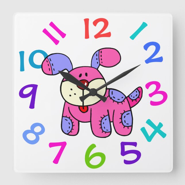 Horloge Carrée Très mignon Chien Chien Chien de chambre pour enfa (Recto)