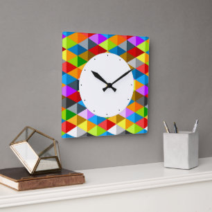Horloge Carrée Triangles coloré moderne et lumineux motif