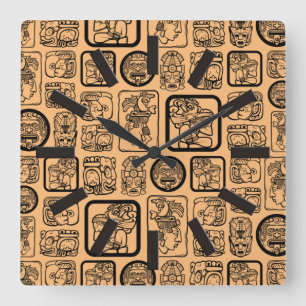 Horloge Carrée Tribal MAYA ancien masque motif 1