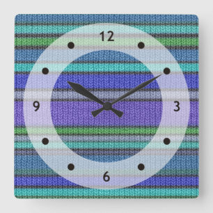 Horloge Carrée Tricot coloré Bandes motif transparent 2