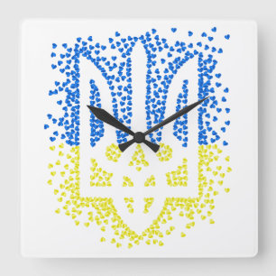 Horloge Carrée Trident de l'emblème ukrainien tryzub dispersant l
