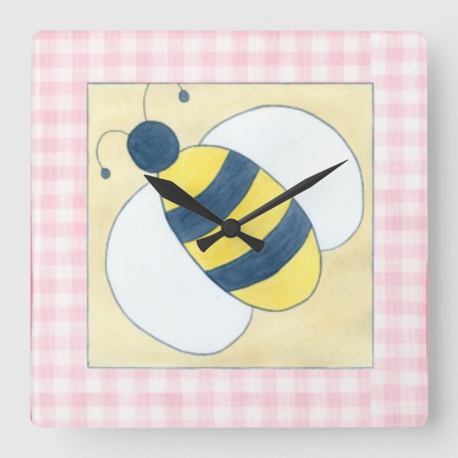 Horloge Carrée Trio des abeilles avec des fleurs (Recto)