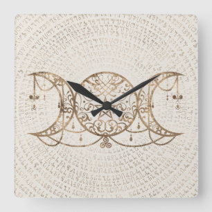 Horloge Carrée Triple Moon - Triple Goddess Pastel Gold