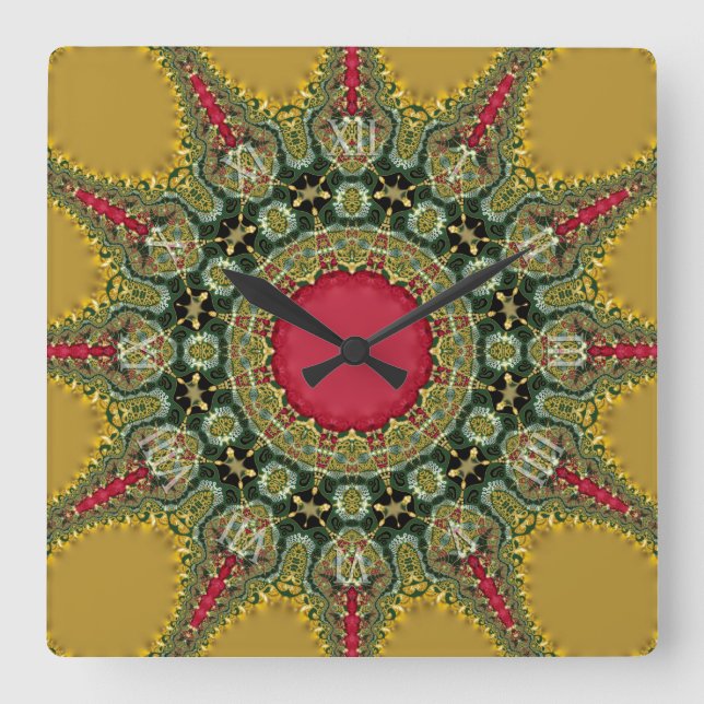 Horloge Carrée Trippy Time Fractal Lace Super Mandala (Recto)