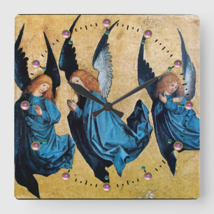 HORLOGE CARRÉE TROIS ANGELS DE NOËL EN BLEU