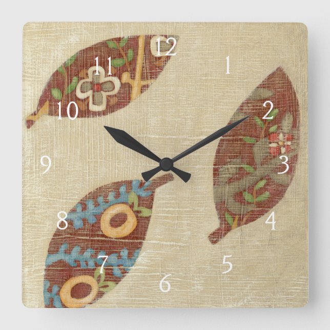 Horloge Carrée Trois Feuilles sur l'Arrière - plan Texture Linen (Recto)
