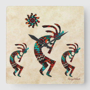 Horloge Carrée Trois Kokopelli Sud-Ouest