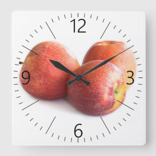 Horloge Carrée Trois pommes rouges