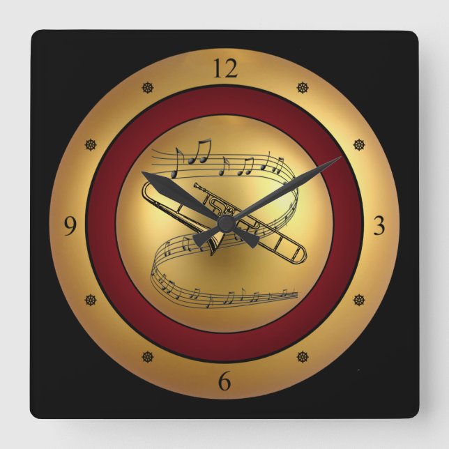 Horloge Carrée Trombone Musical Scroll (Recto)
