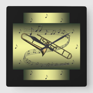 Horloge Carrée Trombone ~ Musical Swirl ~ Notes ~ * ~