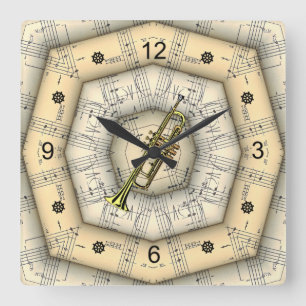 Horloge Carrée Trompette ~ Design musical étrange ~ Unique ~