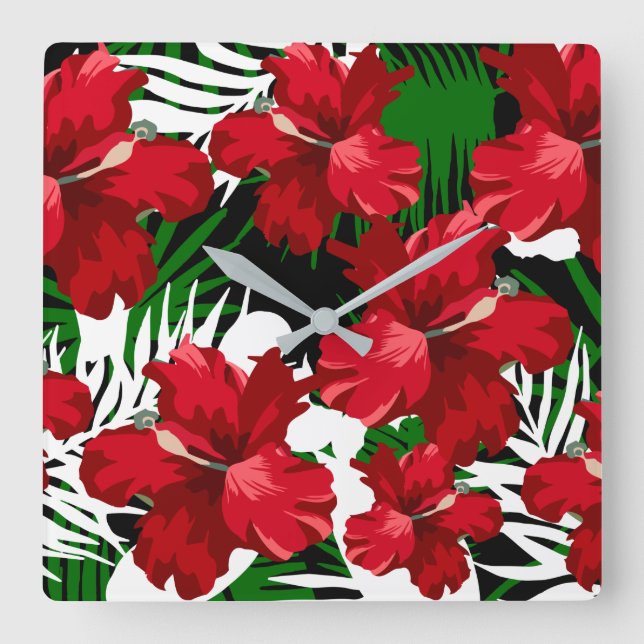 Horloge Carrée Tropcal Floral Pattern Kitchen Wall Clocks (Recto)