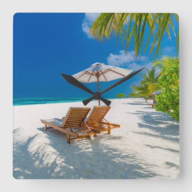 Horloge Carrée Tropical Beaches | Lounge Chairs Beach, Bora Bora (Recto)