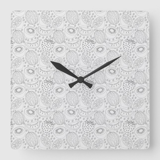 Horloge Carrée Tropical fruit seamless pattern black and white (Recto)