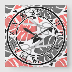 Horloge Carrée Tropical print monstera leaves scissors jungle exo