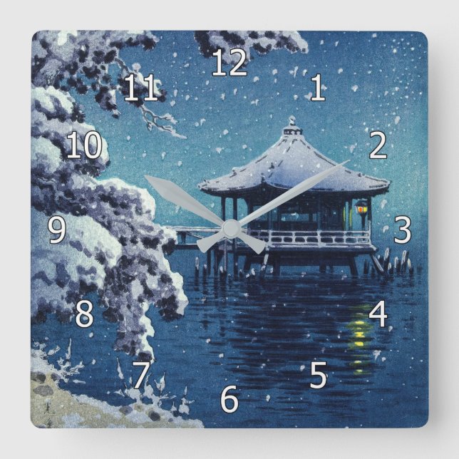 Horloge Carrée Tsuchiya Koitsu - Neige sur l'Ukimido à Katada (Recto)
