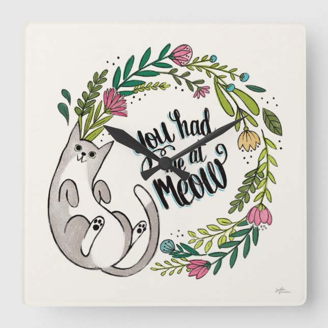Horloge Carrée Tu M'As Eu À Meow (Recto)