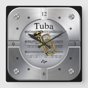 Horloge Carrée Tuba ~ Sheet Music ~ Brosse Silver Color ~