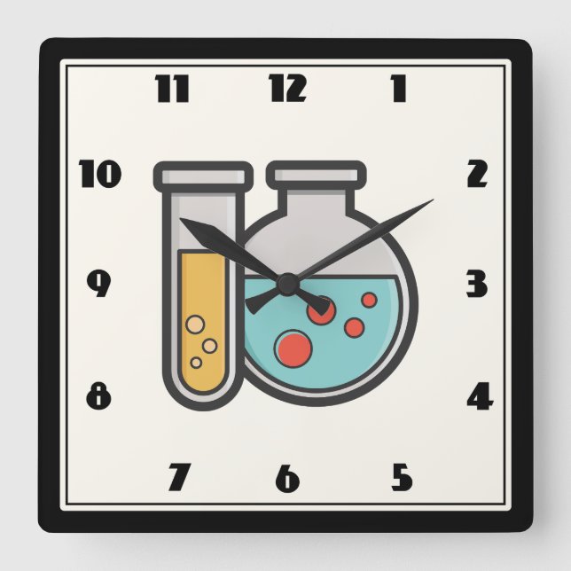 Horloge Carrée Tube d'essai de chimie et bécher (Recto)