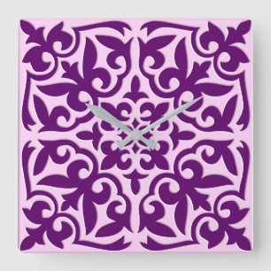 Horloge Carrée Tuiles marocaines - violet et orchidée