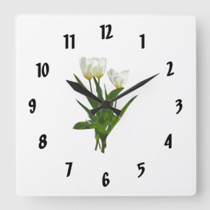 Horloge Carrée Tulipes blanches rétroéclairées