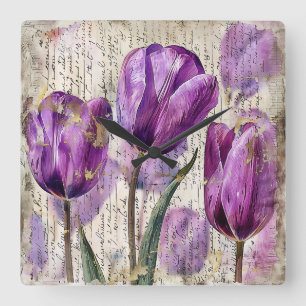 Horloge Carrée Tulipes élégantes - Un cadeau de beauté