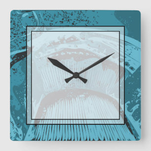 Horloge Carrée Turquoise Abstrait.