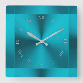 Horloge Carrée Turquoise Bleu Vert Métallique Style romain