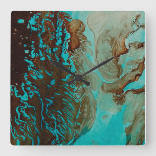 Horloge Carrée Turquoise, Brown Et Tan