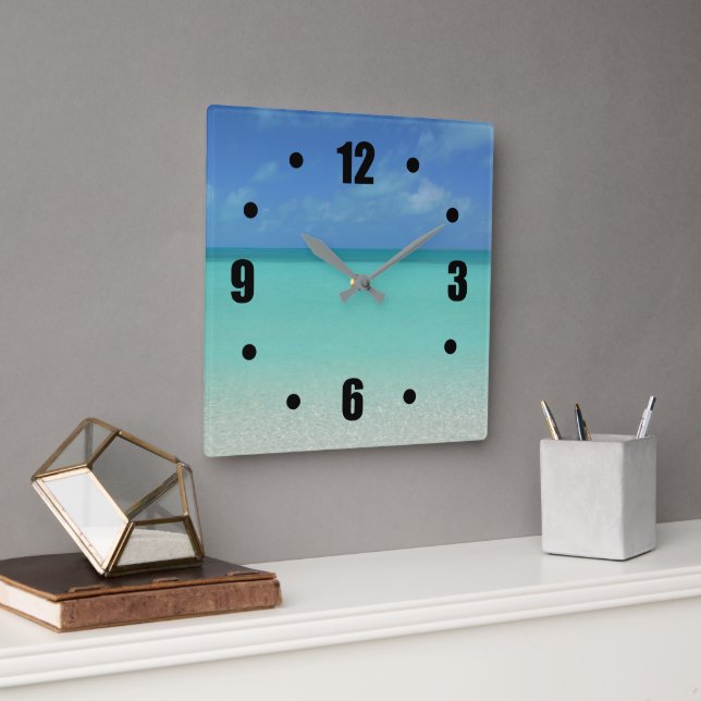 HORLOGE CARRÉE TURQUOISE CARIBBEAN SEA BENEATH BLUE SKI (Bureau)