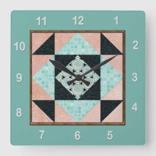 Horloge Carrée Turquoise et pêche de bloc d'édredon de correcti