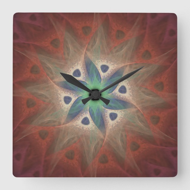 Horloge Carrée Turquoise Flower Wall Clock without Numbers (Recto)