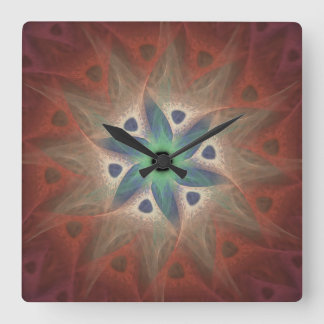 Horloge Carrée Turquoise Flower Wall Clock without Numbers